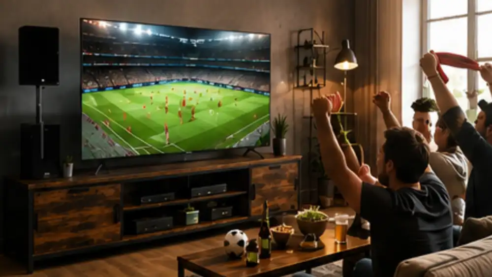 European living room prepared for shared football viewing