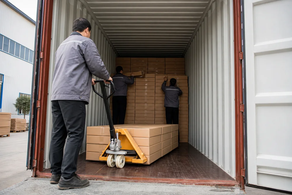 Compact flat-pack furniture cartons loaded efficiently into a shipping container